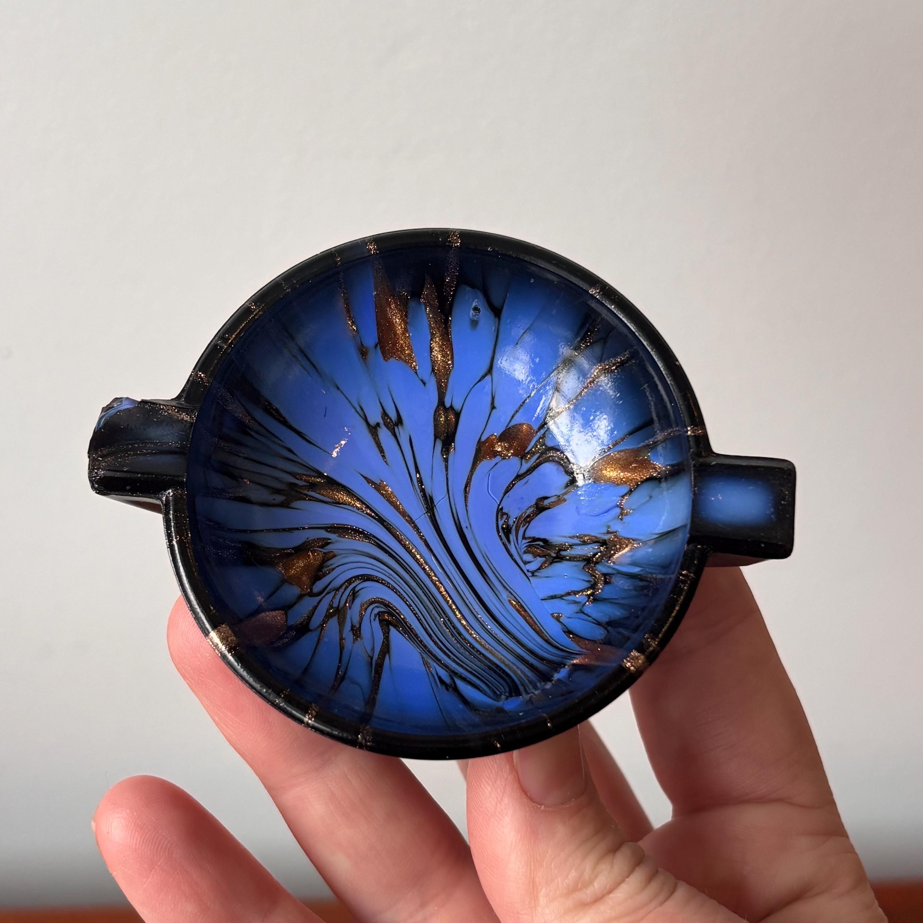 Vintage Venetian Weil Murano Art Glass Blue and Copper Aventurine