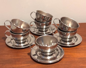 Juego de 6 tazas de café espresso italianas vintage Nanni P&B de acero inoxidable con aislamiento de doble pared