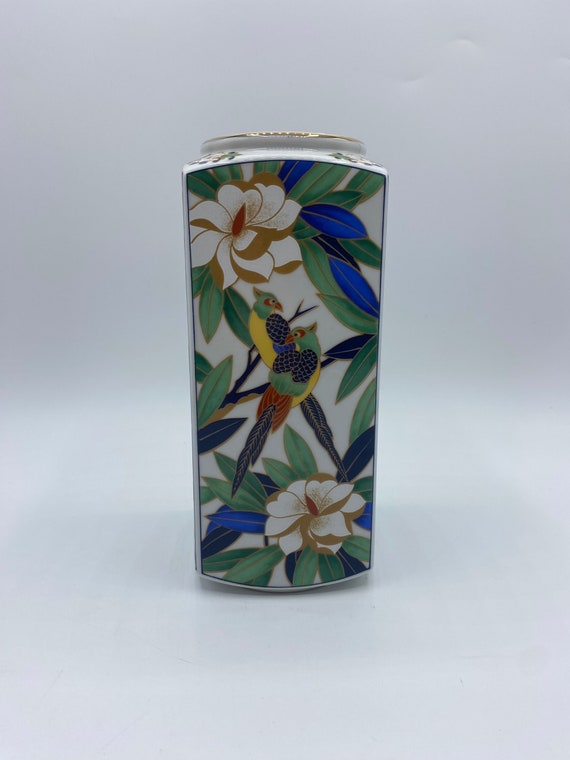 Vintage Takahashi Tropicale Vase: Hand Decorated Parrots & Floral