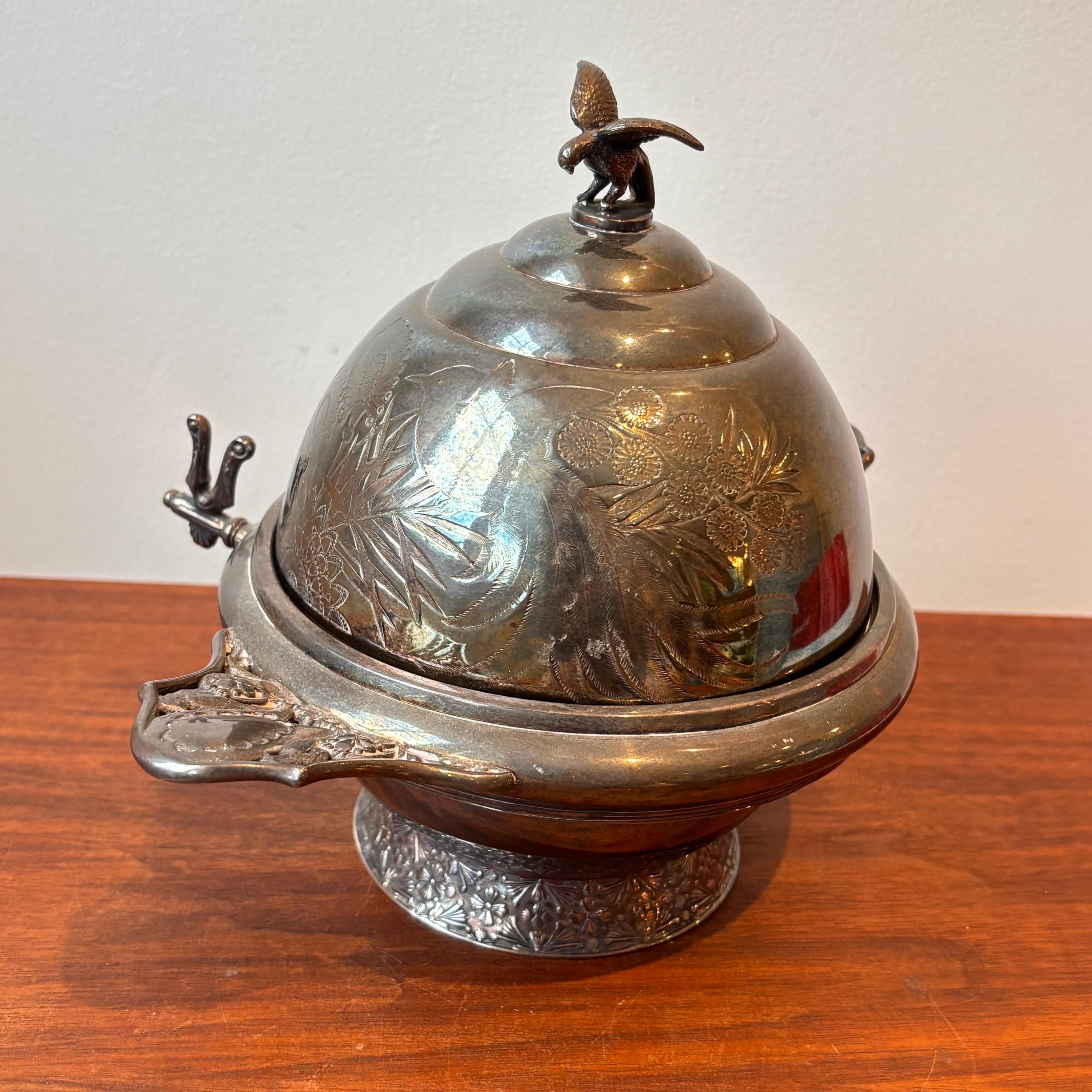 Vintage Silver Plate Dome Roll Top Caviar Butter Serving Dish With