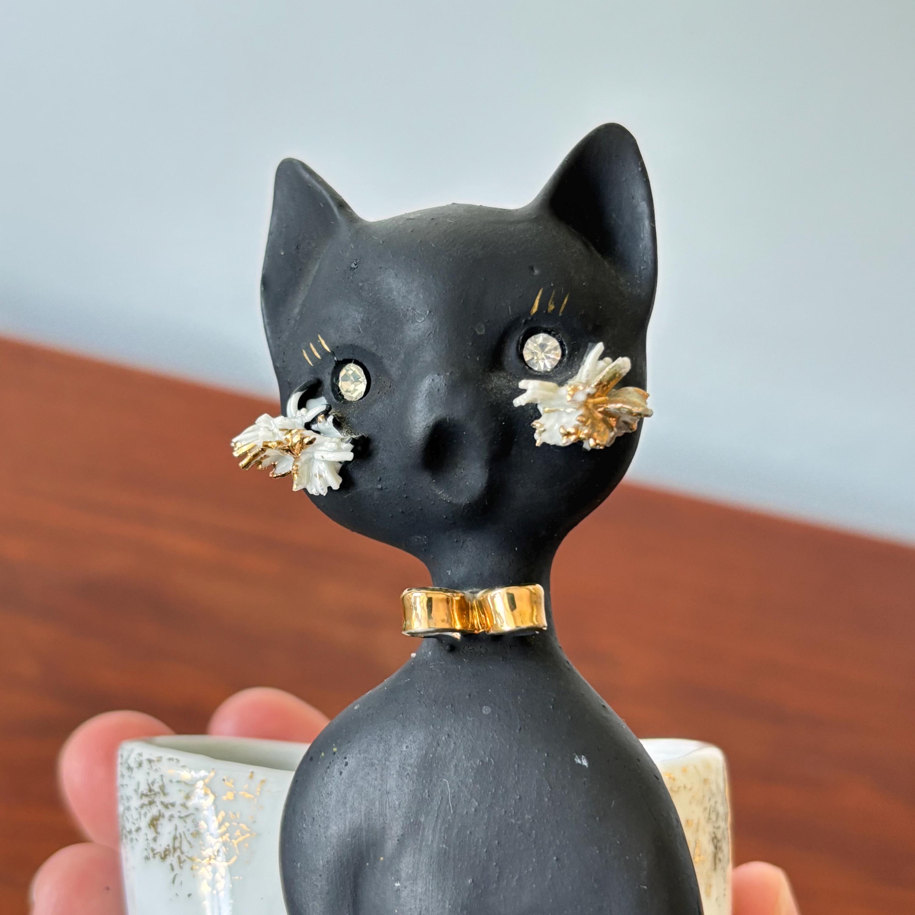 Vintage Lefton Japan Black Cat Wall Pocket: Rhinestone Eyes - Etsy