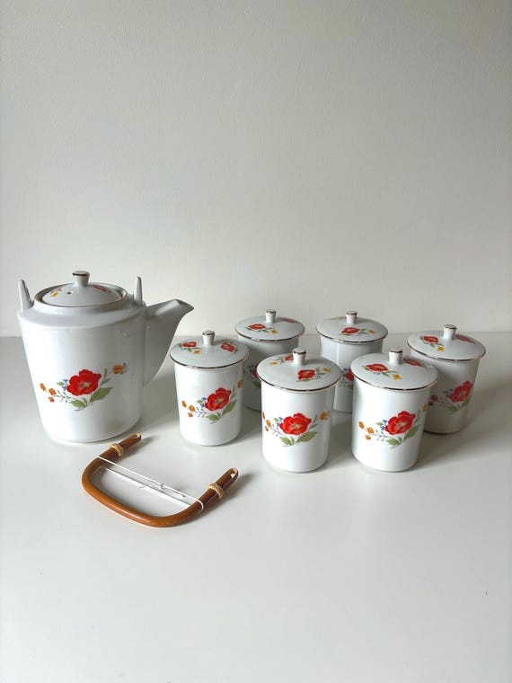 ヴィンテージ大同台湾磁器茶器セット：ポピーの花、竹の取っ手 - Etsy 日本