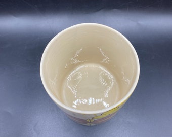 Vintage mediados de siglo moderno Eduardo Vega de Cuenca Ecuador Cerámica,  Vega pintado a mano tarro cubierto floral