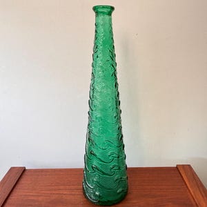 Vintage MCM Italian Green Empoli Wavy Design Genie Bottle Decanter 15.5” -No Stopper
