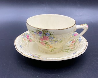 Vintage Crown Ducal Florentine Oversized Tea Cup and Saucer “Rosalie” England