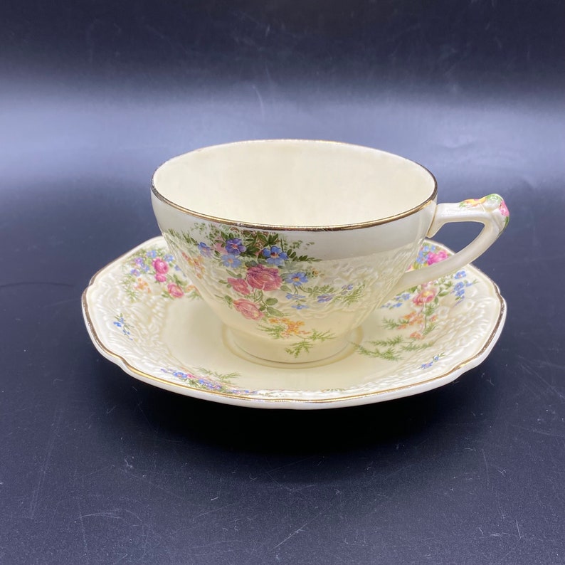 Vintage Crown Ducal Florentine Oversized Tea Cup and Saucer Rosalie England image 1