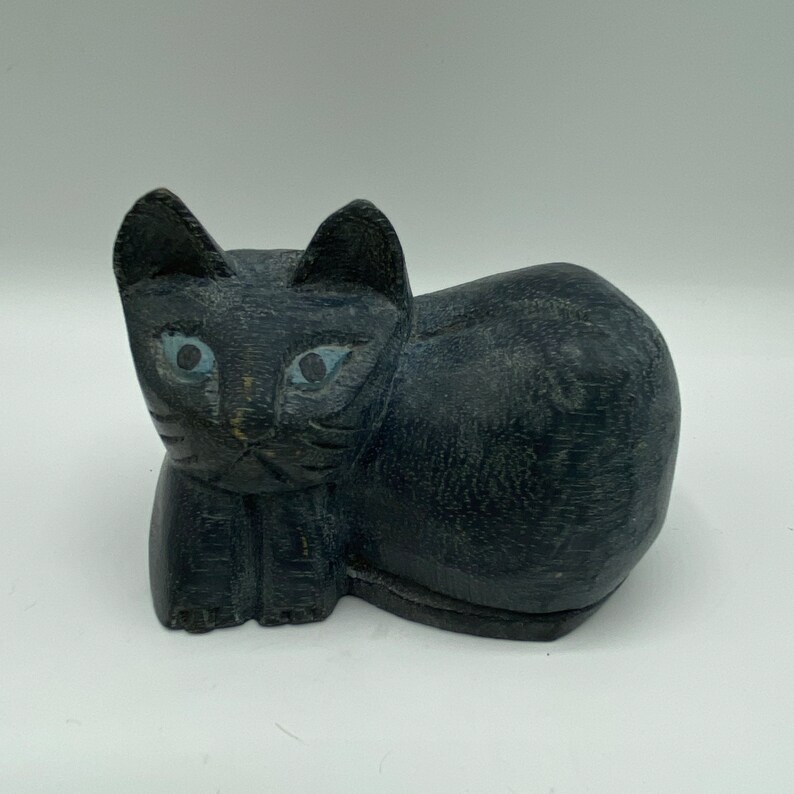 Vintage Hand Carved Wood Cat Sculpture Mid Century Modern Etsy