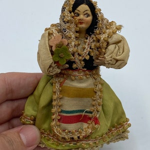 Vintage Hand Painted Cloth Girl Doll: European Souvenir Costume