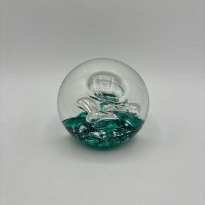 Vintage Selkirk Art Glass Scotland Green Suspended Bubbles 1991 Paperweight 3.5”