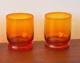 Vintage Ombre Glass Shot Glasses - Tangerine Red & Orange - Set of