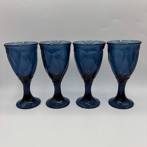 Vintage Noritake Sweet Swirl Dark Blue Goblets - Set of 4
