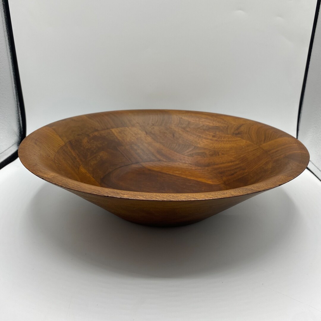 Vintage MCM Burl Walnut Wooden Salad Bowl 13.75 Billings, Missouri Etsy