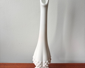 Vintage Fenton White Hobnail Milk Glass Stretch Swung Footed Bud Vase 9.5”