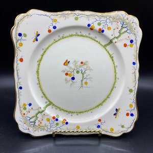 Vintage Art Deco Royal Winton Plate: Handpainted Tree Design