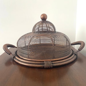 Vintage Copper Metal Wire Covered Cake Platter Serving Tray, Metal Wire Covered Food Tray image 1