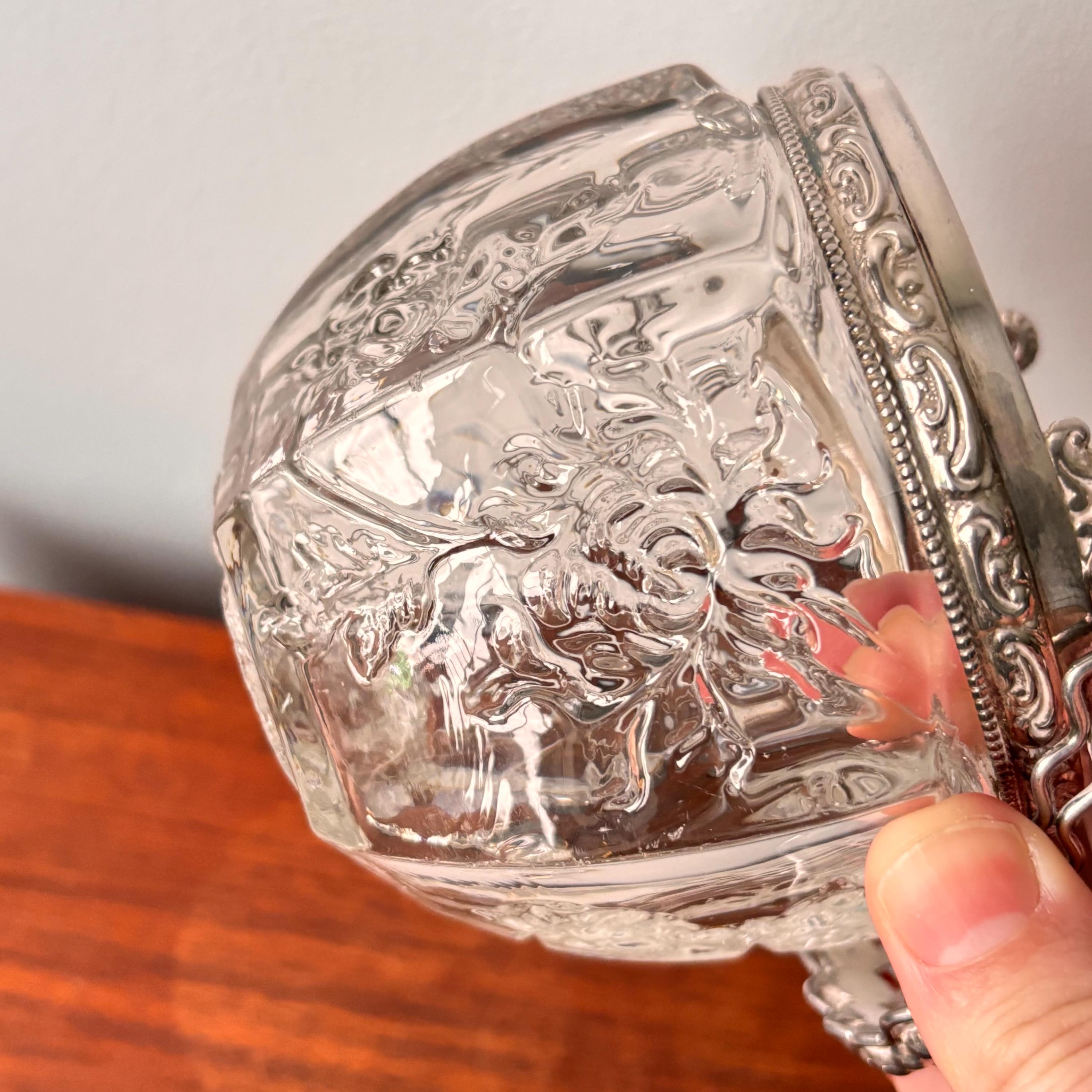 ヴィンテージ ルイ16世スタイルの銀メッキガラスジャム瓶、ハンドルと