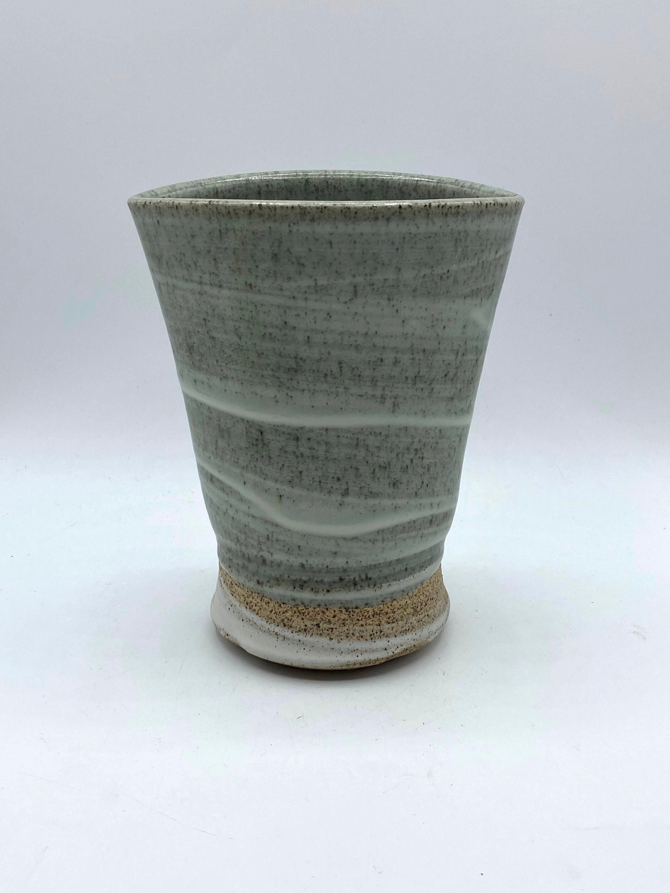 Vintage Canadian Studio Pottery Stoneware Blue Seafoam Wavy Design Vase