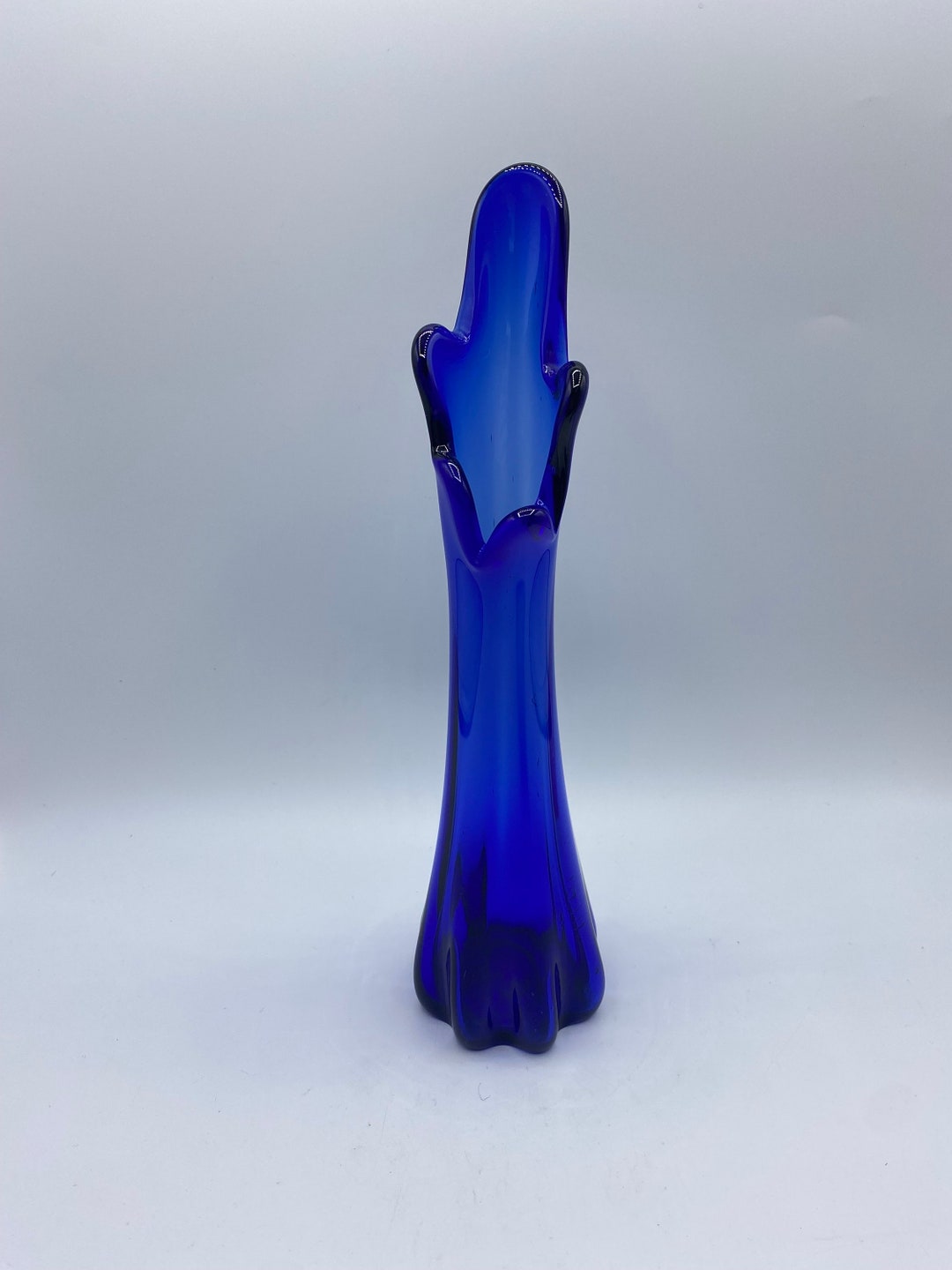Vintage Cobalt Blue Glass Swung Vase MCM Blue Sculptural Five Etsy