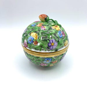 Vintage Herend Ungern Porslinsmyckesask: Handmålad blompotpurri