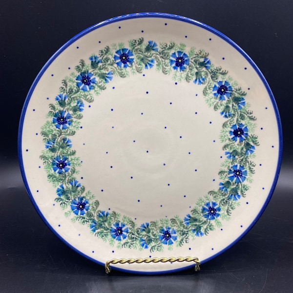 Polish Pottery Wild Flower Wreath Floral Dinner Plate 9.5” J Palka Ceramika Artystyczna, Boleslawiec Stoneware