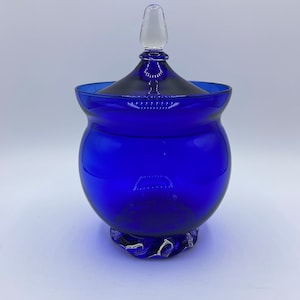 Vintage Empoli Italy Cobalt Blue Glass Candy Dish with Clear Base