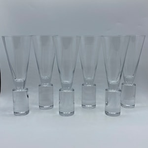 RARE Sasaki Crystal Colonnade Champane Flutes - Set Of 6, MCM Crystal Champagne Flutes with Barrel Base