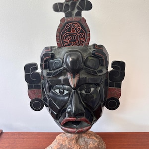 Vintage Mayan Tikal Burial Mask Replica Jade Mask from Tikal, &quot;Maya King of Tikal&quot;