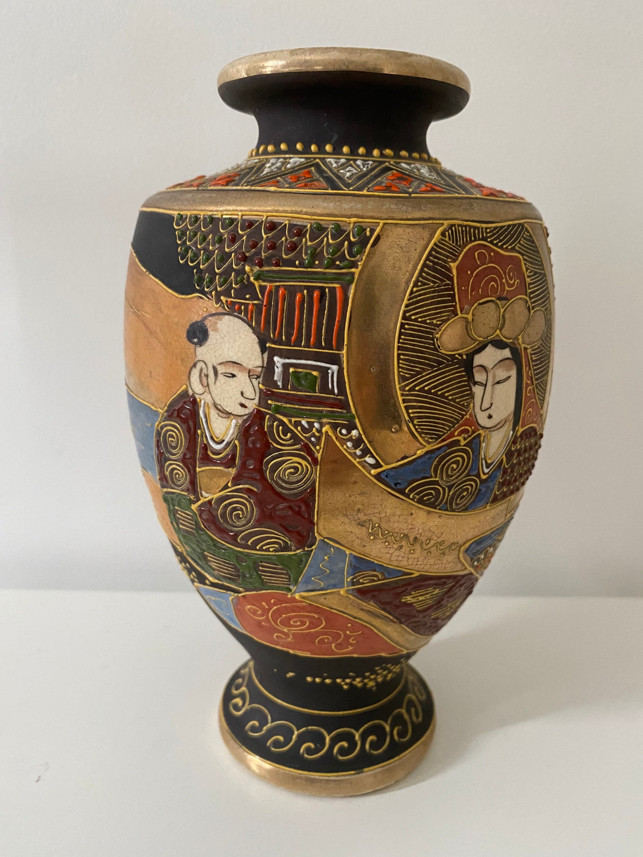 Japanese Satsuma Moriage Vase Etsy