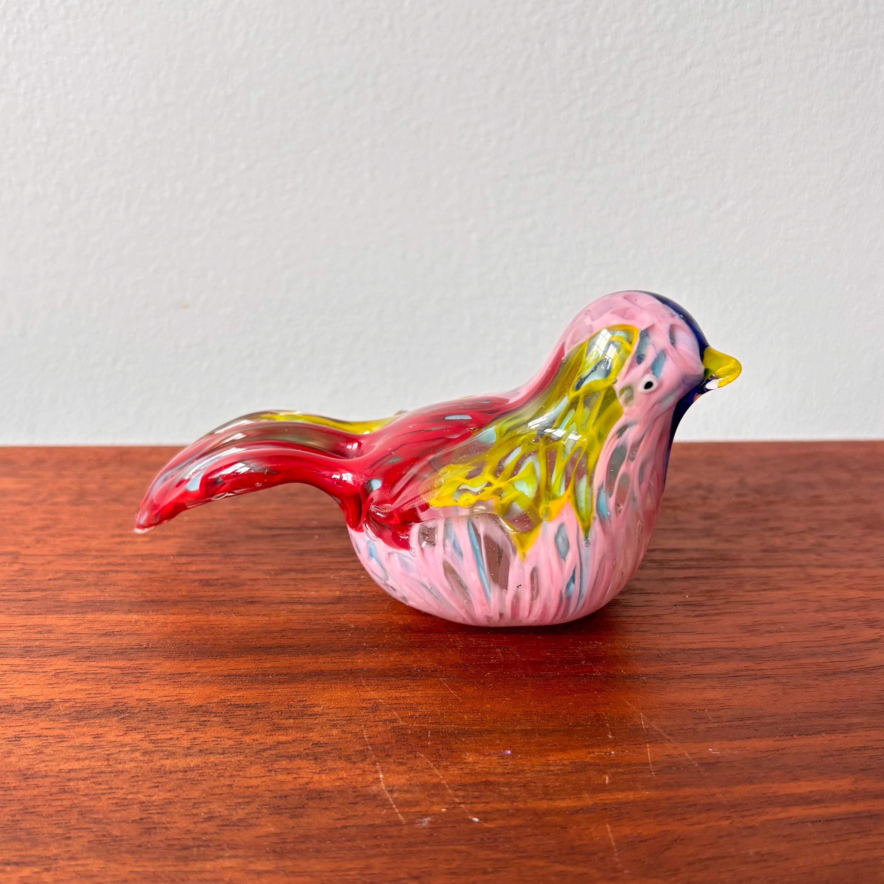 ヴィンテージ マルチカラー 一日の終わり 吹きガラス 鳥の置物 4インチ