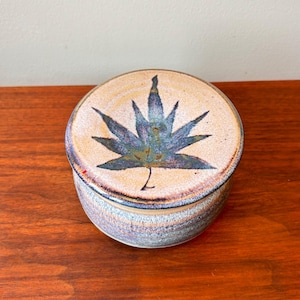 Vintage Studio Pottery Randy Pearsall Butter Crock, Butter Keeper, Maple Leaf Motif Butter Crock