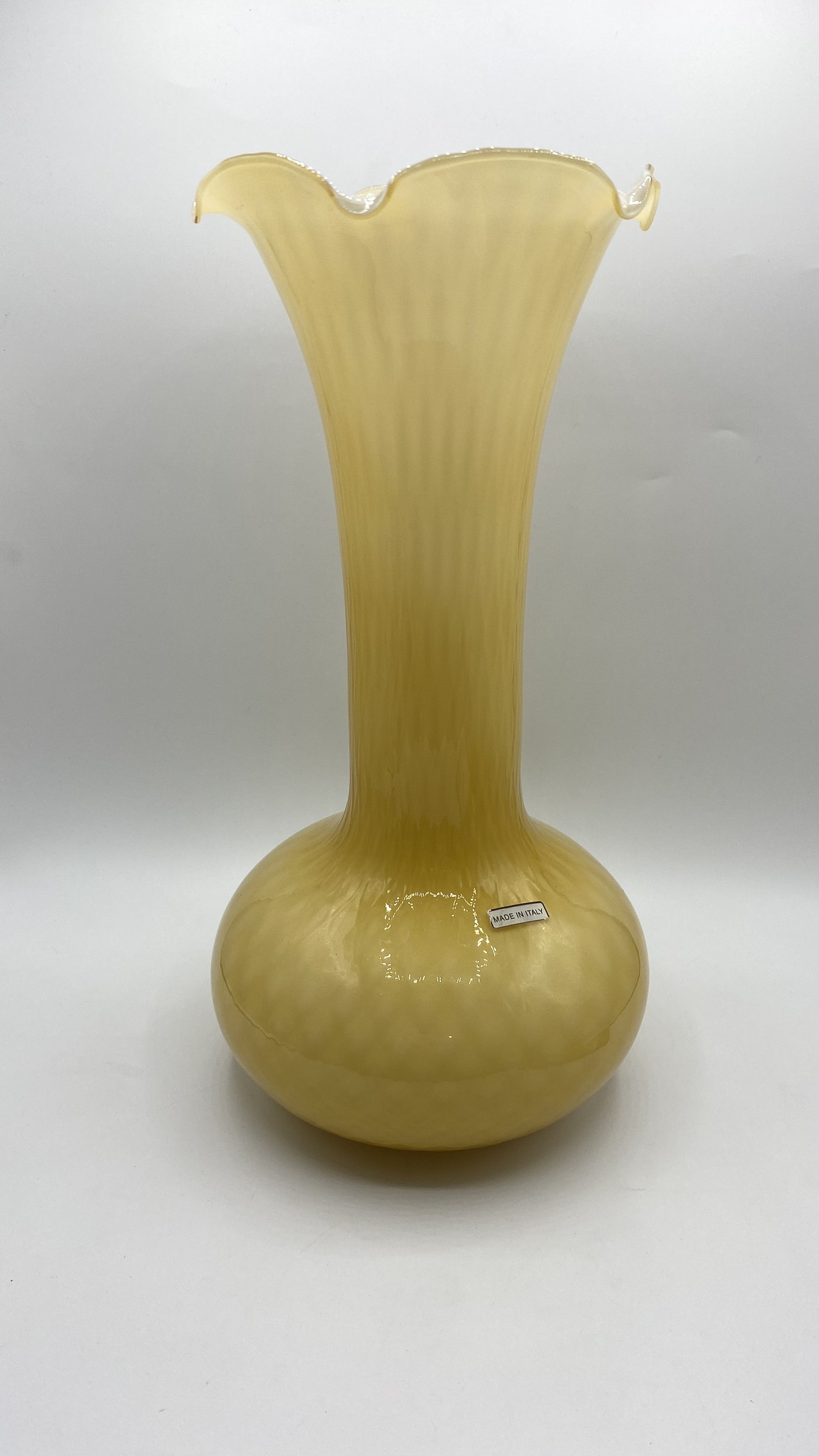 Midcentury Cased Butterscotch Quilted Empoli Art Glass Vase 14”