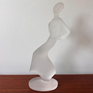 Vintage 1930’s Art Deco Frosted Glass “Dancing Lady” Figurine, Ida Schewtz-Lehman Schlevogt Czech Bohemian Glass Lady