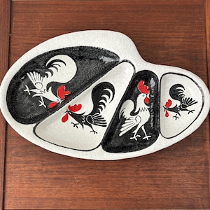Vintage Raymor Italian Pottery Rooster Divided Serving Tray