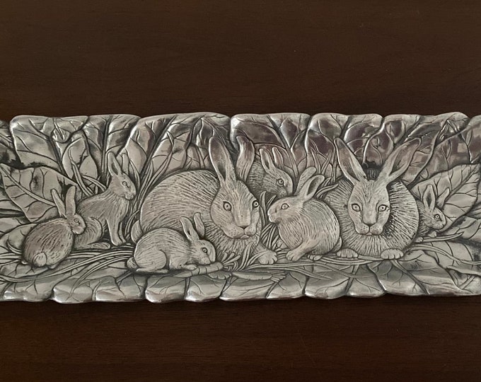 Vintage Arthur Court 1990 Aluminum Bunny Rabbit Large Rectangular Tray ...