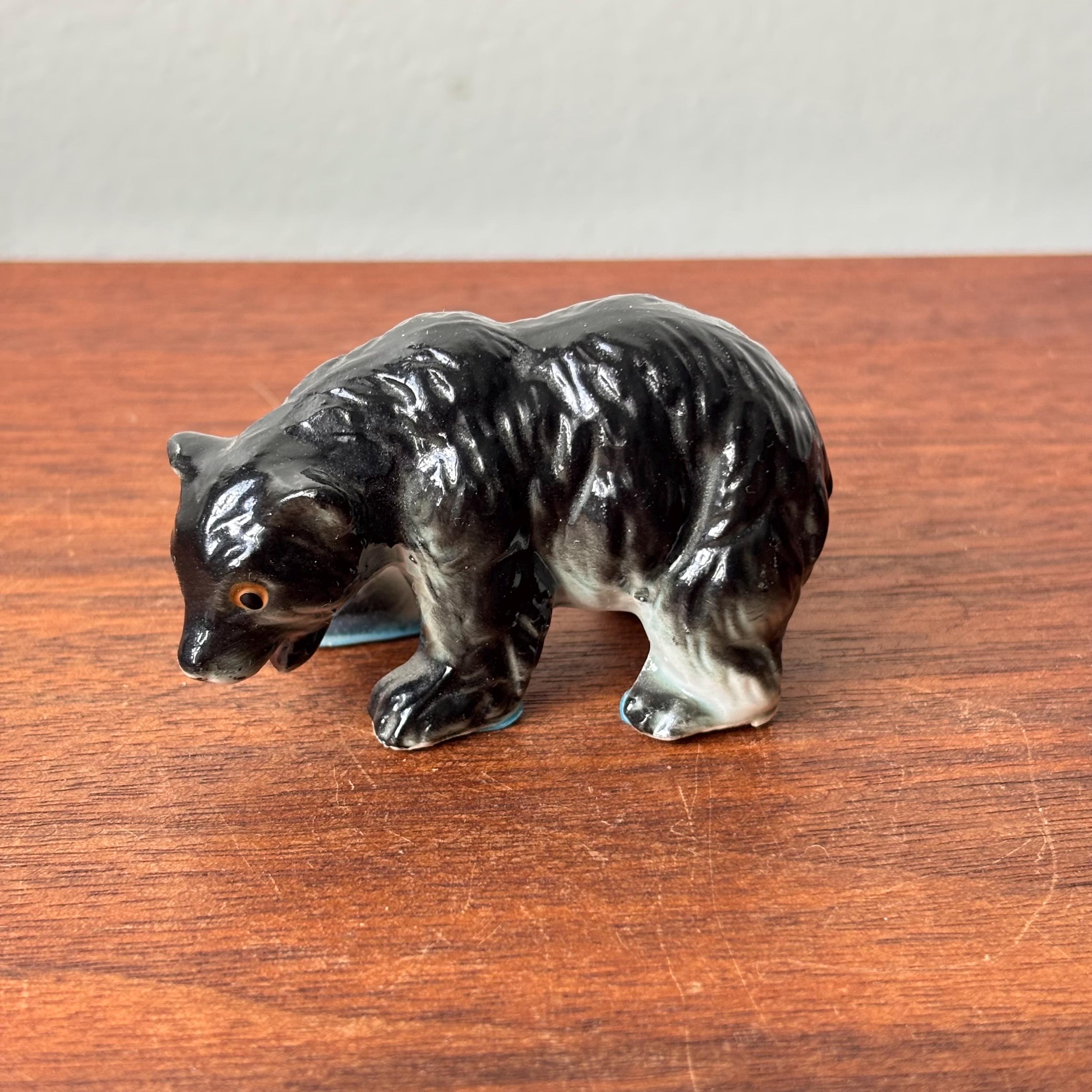 Vintage 陶器製 黒いクマの置物　昭和レトロ ヴィンテージ陶器 手描き黒クマの置物 日本製 - Etsy 日本