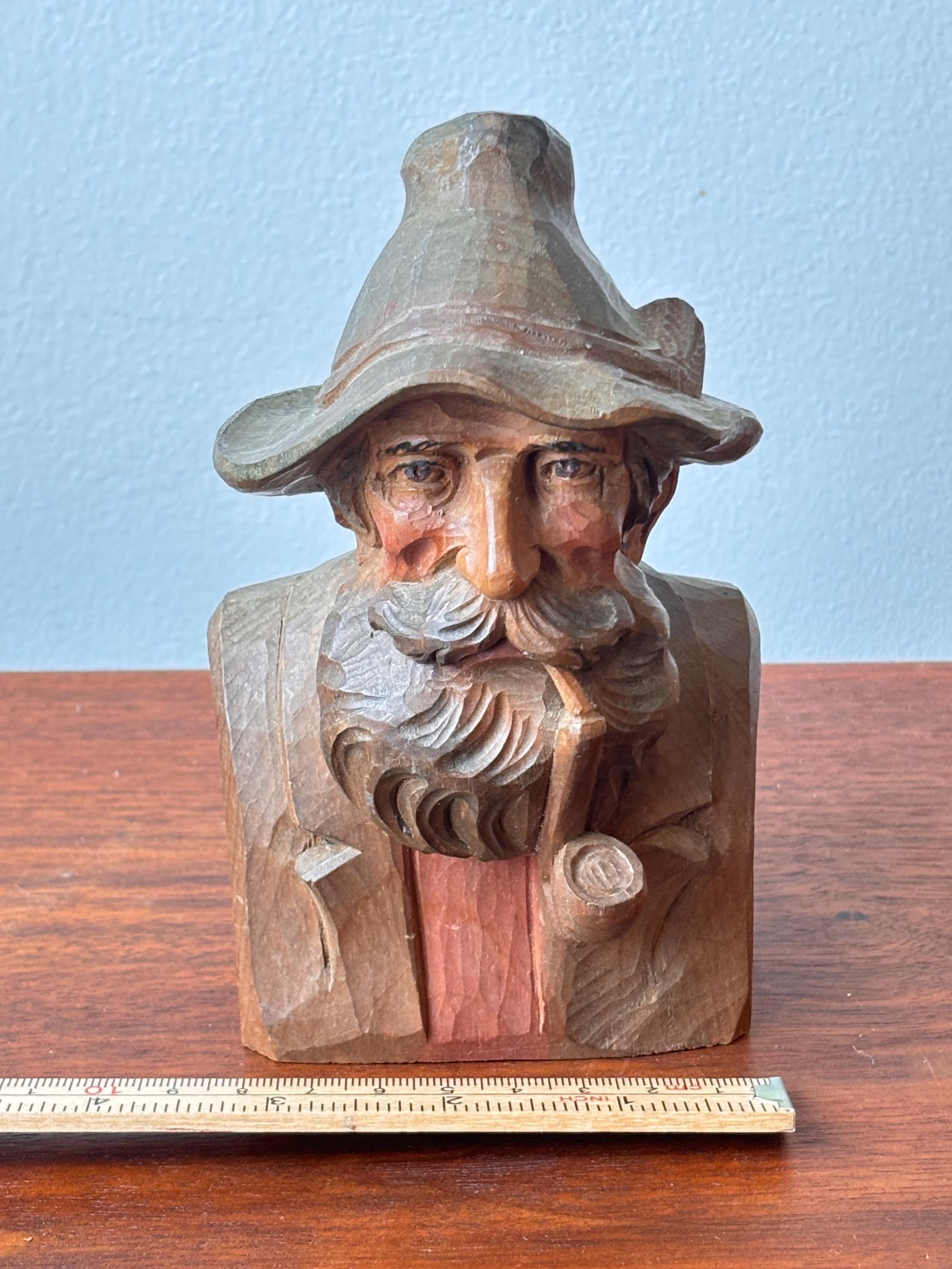 Vintage Gentleman Smoking a Pipe Hand Carved Wood Oberammergau