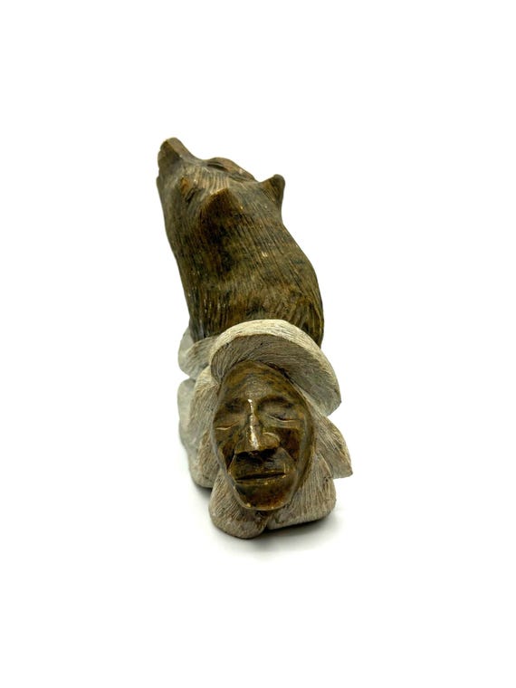 Vintage Wolf Soapstone Carving Mohawk Indian Six Nations Howling