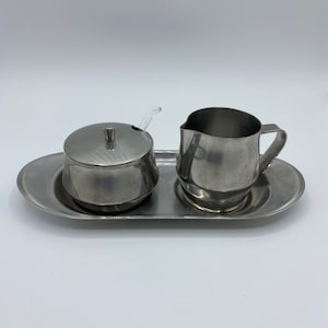 Vintage WMF Stainless Steel Sugar and Creamer Set with Tray