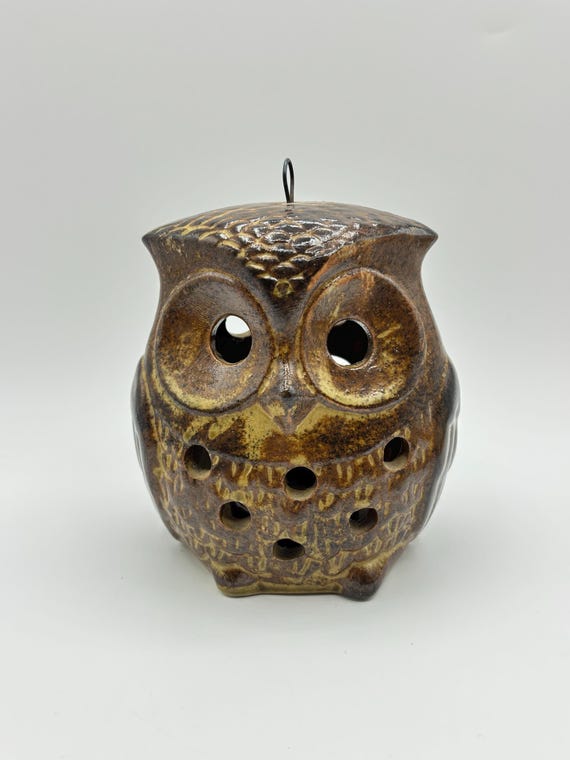 Vintage Brown Stoneware Owl Tea Light Candle Holder - Etsy