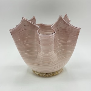 Vintage Aureliano Toso Murano Glas Vase: Rosa & Weiße Filigrana Schale