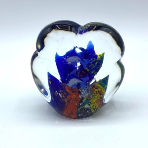 Vintage Art Glass Ocean Reef Paperweight - Blown Glass Fish Dolphin Paperweight with Vibrant Red Coral and Colourful Fish