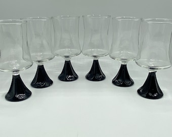 Vintage Ravenhead Cordial Glasses: MCM Black Stem Set of 6