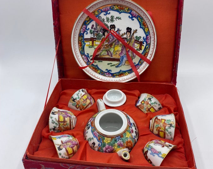 Vintage Mini Japanese Hand-Painted China Tea Set w/ Box Set of 9