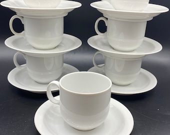 Vintage Seltmann Weiden Bavaria West Germany White Porcelain Coffee Tea Cup and Saucer Set of 7