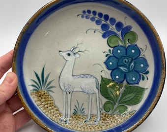 Vintage Tonala Mexico Deer Salad Plate 6” Hand Made D'Casa Mexico