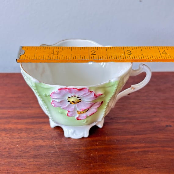 Antique German Footed Demitasse Tea Cup and Saucer With Pink