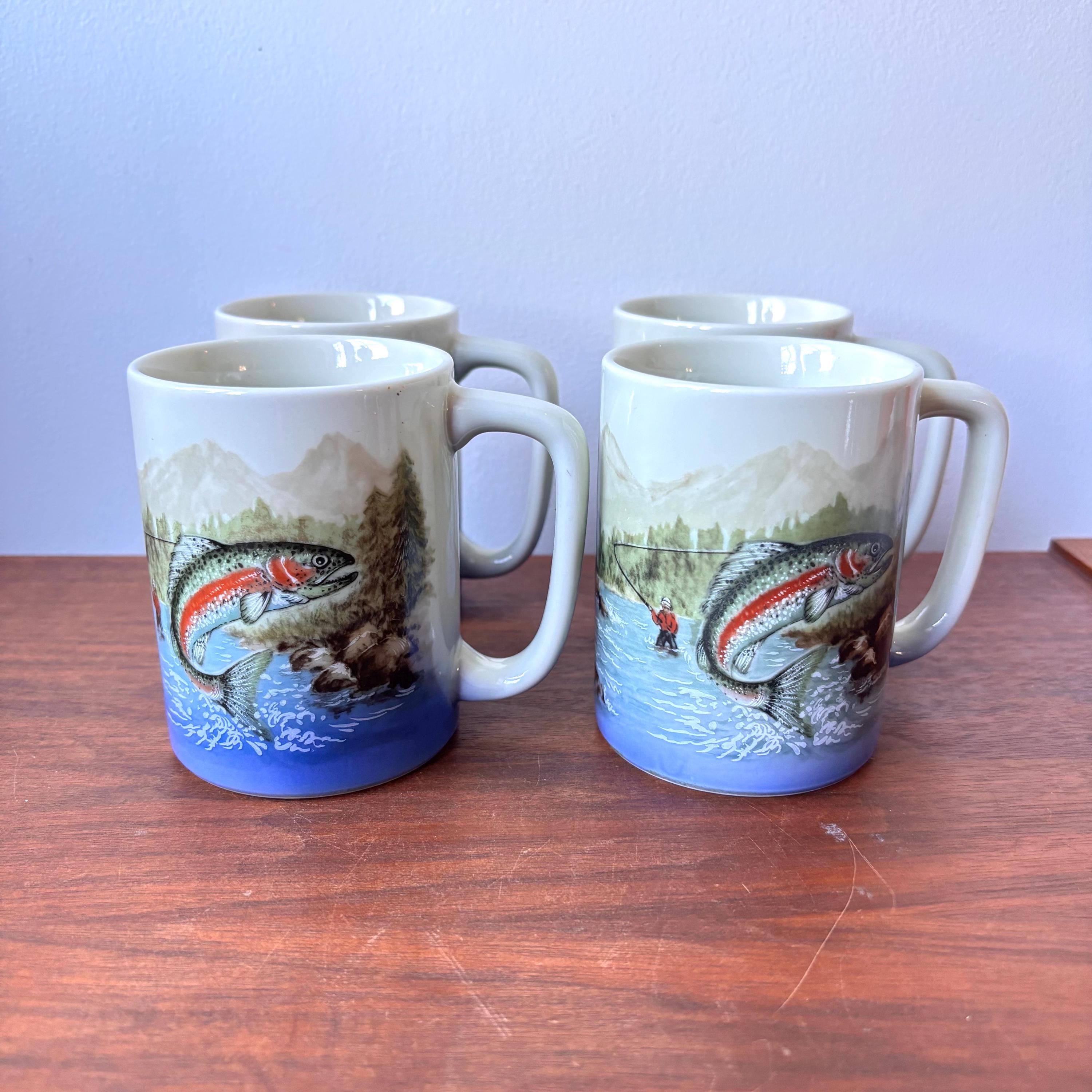 Vintage Otagiri Rainbow Trout Mug Set, Fly Fishing Decor - Etsy