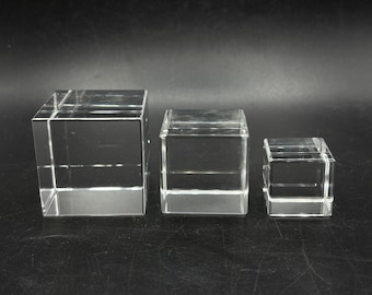 3D Faceted Cut Crystal Glass Cubes, Laser Engraving Blanks , Crystal Glass Graduated Cubes Set of 3