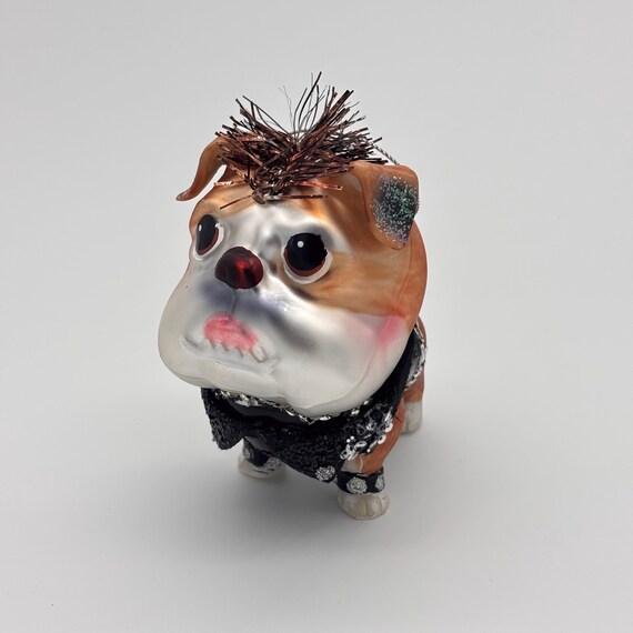 Vintage Handpainted Bulldog Glass Ornament: Christmas Tree Decor