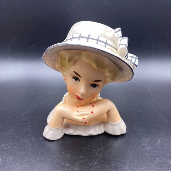 Vintage Relpo Lady Head Vase: Gray Dress, Bow Hat, Japan K1175S - Etsy